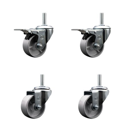 Service Caster 3 Inch Semi Steel Swivel 34 Inch Threaded Stem Caster Set 2 Total Lock Brakes SCC-TSTTL20S314-SSS-34212-2-S-2
